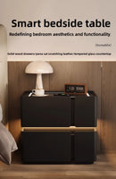 Modern Smart Bedside Table with Wireless Charging and Sensor Light Tempered Glass