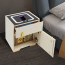 Electronic Lock Bedside Table with Safe Box, USB Charging Nightstand with LED Lights