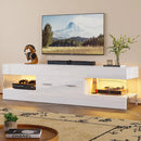 TV Stand for 55/60/65 Inch TV, High Gloss Modern with Stone-Patterned Side Panels, LED Entertainment