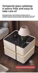 Modern Smart Bedside Table with Wireless Charging and Sensor Light Tempered Glass