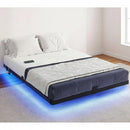 Floating Bed with LED, Charging Station, Metal Platform, Heavy Duty Steel Slats