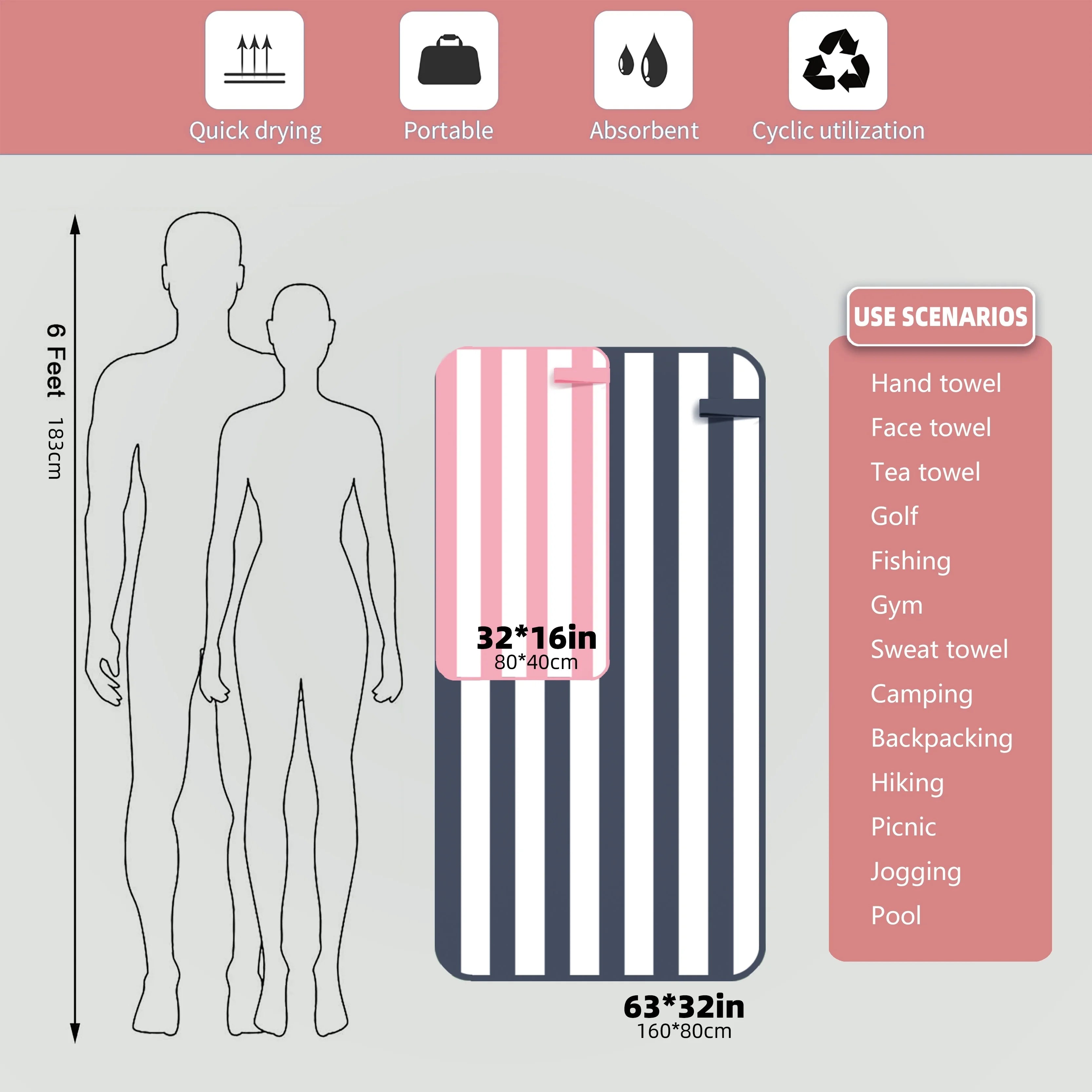 Microfiber Beach Towel Quick Drying Stripe