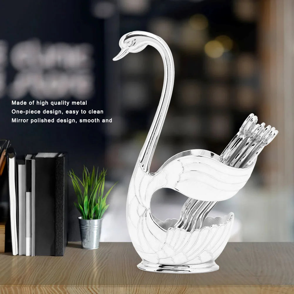 Coffee Dessert Spoon Set European  Elegant Swan Fruit Scoop Holder Decorative Tableware Coffee Spoon Stand Kit Table Decor