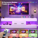 TV Stand for 55/60/65 Inch TV, High Gloss Modern with Stone-Patterned Side Panels, LED Entertainment
