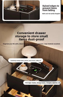 Modern Smart Bedside Table with Wireless Charging and Sensor Light Tempered Glass