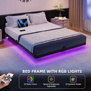 Floating Bed with LED, Charging Station, Metal Platform, Heavy Duty Steel Slats