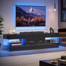 TV Stand for 55/60/65 Inch TV, High Gloss Modern with Stone-Patterned Side Panels, LED Entertainment