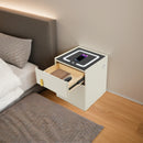 Electronic Lock Bedside Table with Safe Box, USB Charging Nightstand with LED Lights