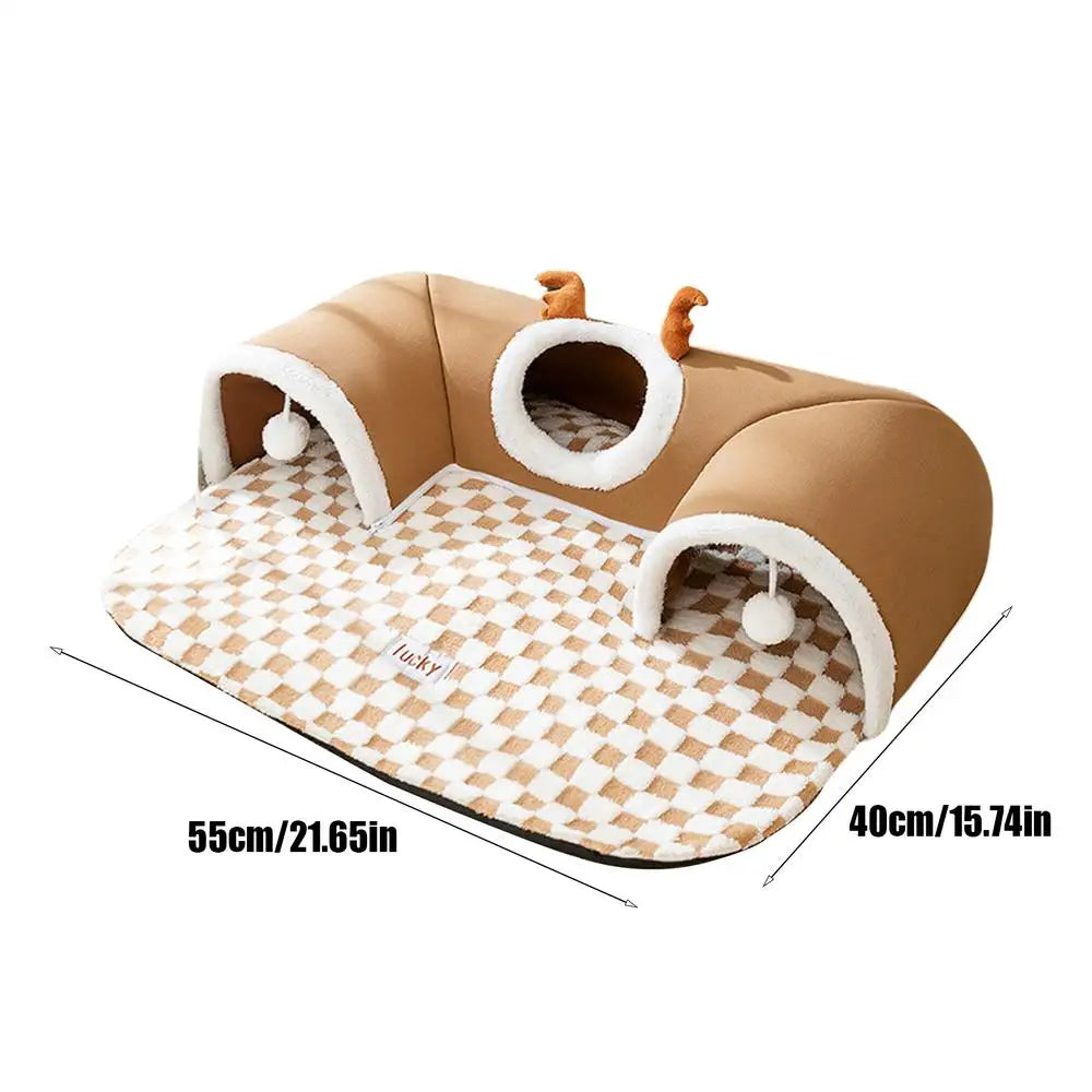 Cat Bed Tunnel Cat Play Tunnel Warm Shelter Tent House Toys for Dog Pet Animal Indoor Outdoor Wall-Corner Games Outside