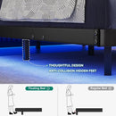 Floating Bed with LED, Charging Station, Metal Platform, Heavy Duty Steel Slats