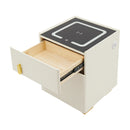 Electronic Lock Bedside Table with Safe Box, USB Charging Nightstand with LED Lights