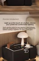 Modern Smart Bedside Table with Wireless Charging and Sensor Light Tempered Glass