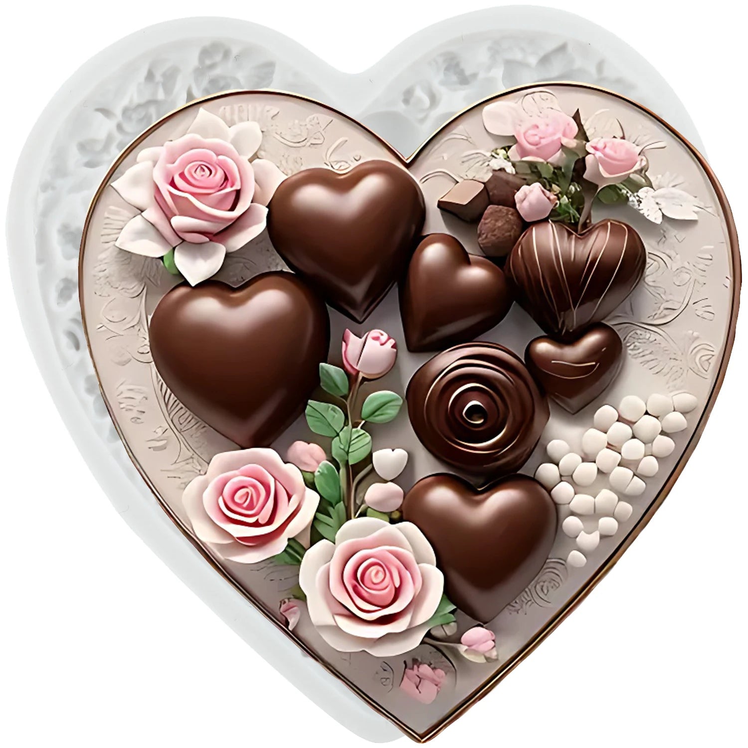 Love Heart Silicone Molds Rose Flower