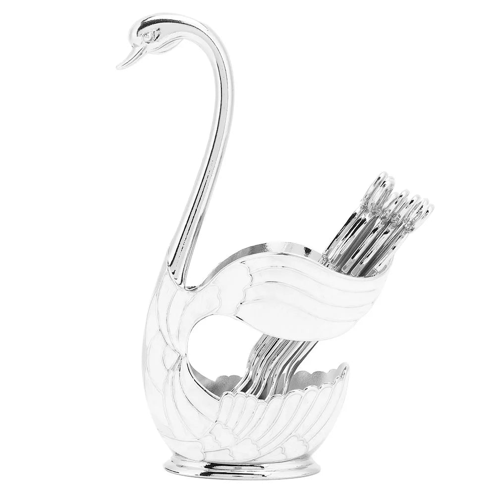Coffee Dessert Spoon Set European  Elegant Swan Fruit Scoop Holder Decorative Tableware Coffee Spoon Stand Kit Table Decor