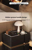 Modern Smart Bedside Table with Wireless Charging and Sensor Light Tempered Glass
