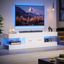 TV Stand for 55/60/65 Inch TV, High Gloss Modern with Stone-Patterned Side Panels, LED Entertainment