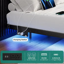 Floating Bed with LED, Charging Station, Metal Platform, Heavy Duty Steel Slats