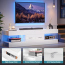 TV Stand for 55/60/65 Inch TV, High Gloss Modern with Stone-Patterned Side Panels, LED Entertainment