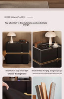 Modern Smart Bedside Table with Wireless Charging and Sensor Light Tempered Glass